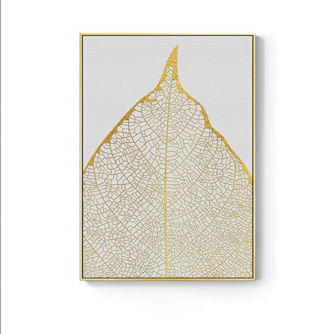 TPFLiving Leinwandbild Kunstdruck - Nordic Art Goldene Blätter - Schwarz Weis Grau - OHNE Rahmen - Bilder Wohnzimmer - Modell TPFL-LW-45-MG