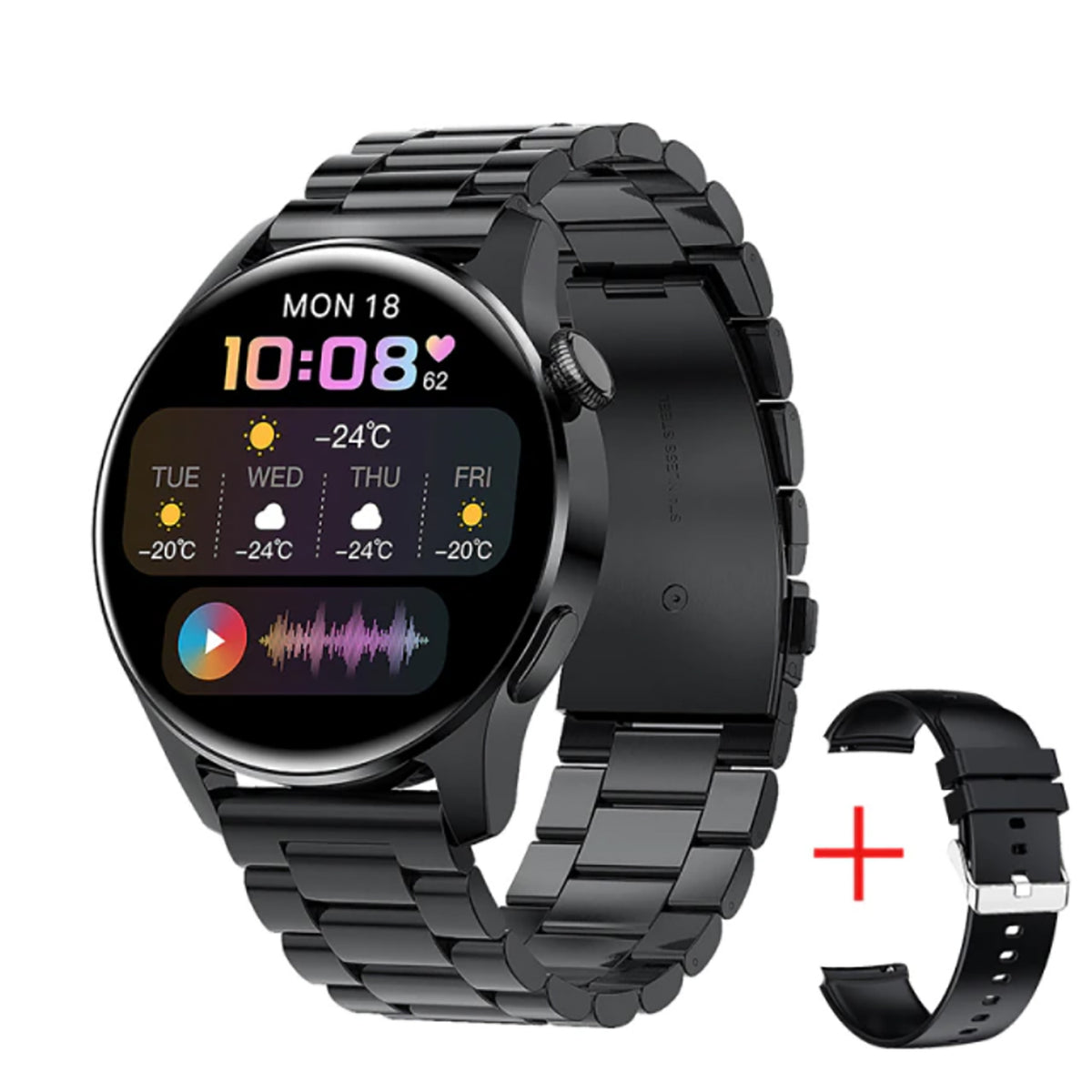 TPFNet Smart Watch / Fitness Tracker IP67 for Women &amp; Men - Stainless Steel Bracelet - Android &amp; IOS - Black &amp; Silver