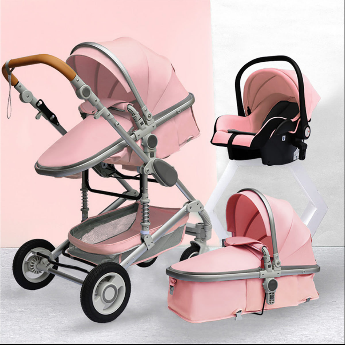 TPFLiving Kombi-Kinderwagen 3in1 Set - Modell 2 Stoff
