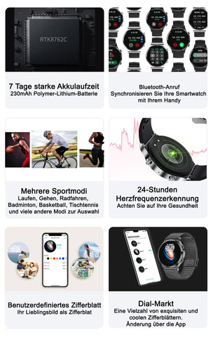 TPFNet Smart Watch / Fitness Tracker IP68 für Damen & Herren - Milanaise Armband - Android & IOS - Schwarz & Silber