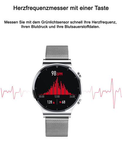 TPFNet Smart Watch / Fitness Tracker IP68 für Damen & Herren - Milanaise Armband - Android & IOS - Schwarz & Silber