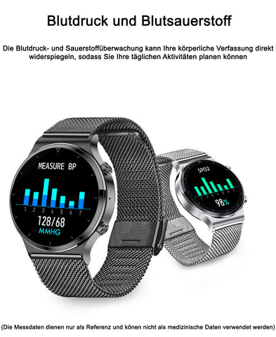 TPFNet Smart Watch / Fitness Tracker IP68 for Women &amp; Men - Milanese Bracelet - Android &amp; IOS - Black &amp; Silver