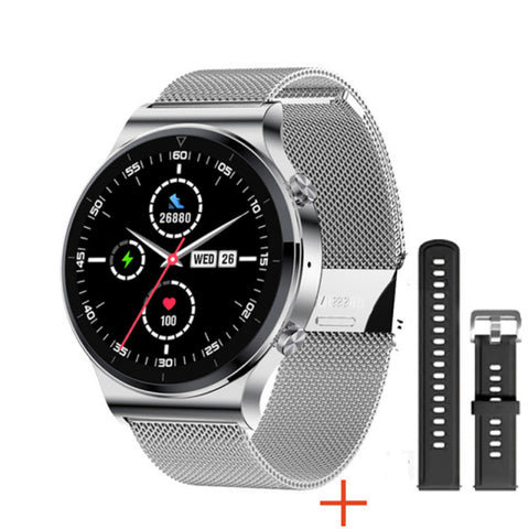 TPFNet Smart Watch / Fitness Tracker IP68 for Women &amp; Men - Milanese Bracelet - Android &amp; IOS - Black &amp; Silver