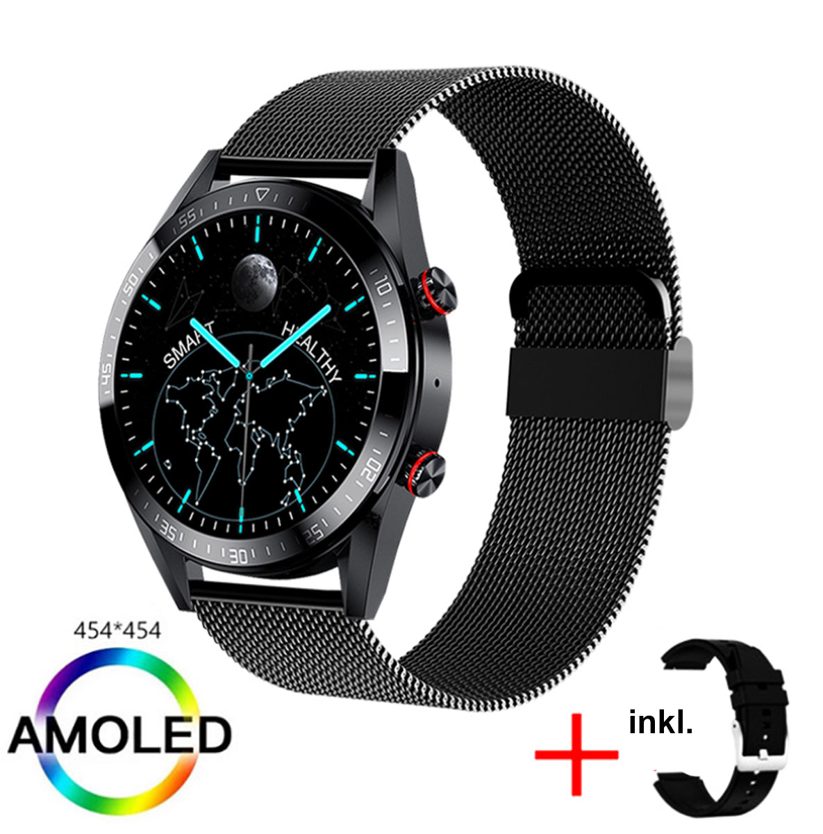 TPFNet Smart Watch / Fitness Tracker IP67 - Milanaise Armband + Silikon Armband - Android & IOS - verschiedene Farben