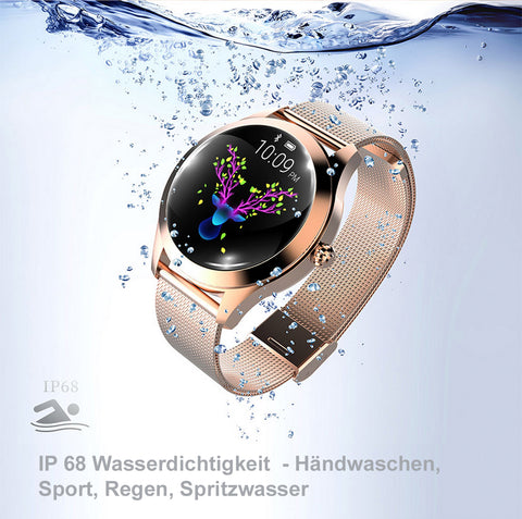 TPFNet Damen Smart Watch / Fitness Tracker IP68 - Kunstleder Armband - Android & IOS - verschiedene Farben