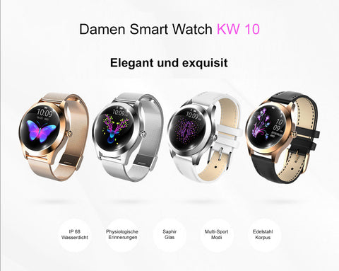 TPFNet Damen Smart Watch / Fitness Tracker IP68 - Kunstleder Armband - Android & IOS - verschiedene Farben