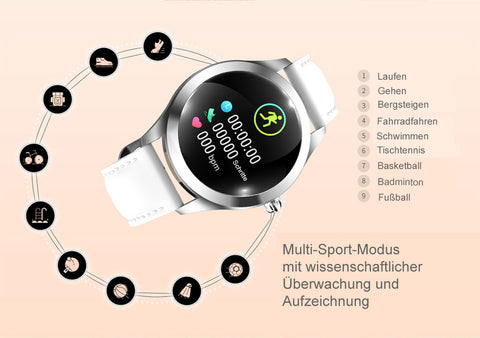 TPFNet Damen Smart Watch / Fitness Tracker IP68 - Kunstleder Armband - Android & IOS - verschiedene Farben