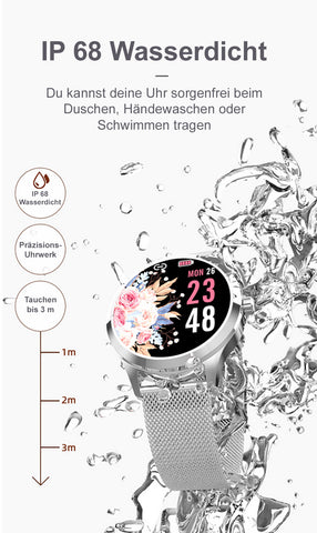 TPFNet Damen Smart Watch / Fitness Tracker IP68 - Milanaise oder Diamant Armband - Android & IOS - verschiedene Farben