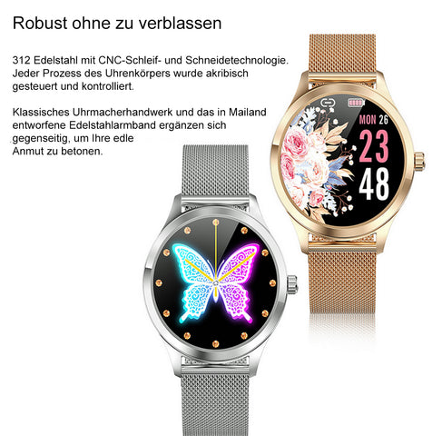 TPFNet Damen Smart Watch / Fitness Tracker IP68 - Milanaise oder Diamant Armband - Android & IOS - verschiedene Farben