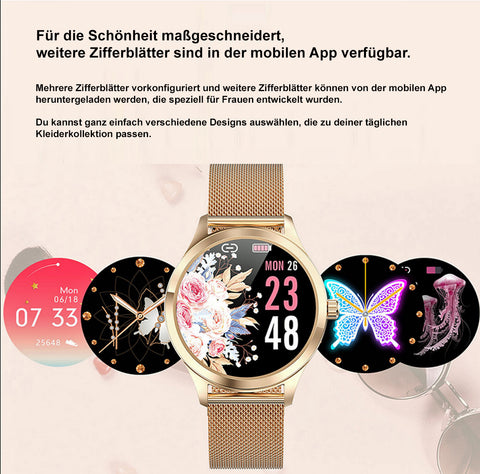 TPFNet Damen Smart Watch / Fitness Tracker IP68 - Milanaise oder Diamant Armband - Android & IOS - verschiedene Farben