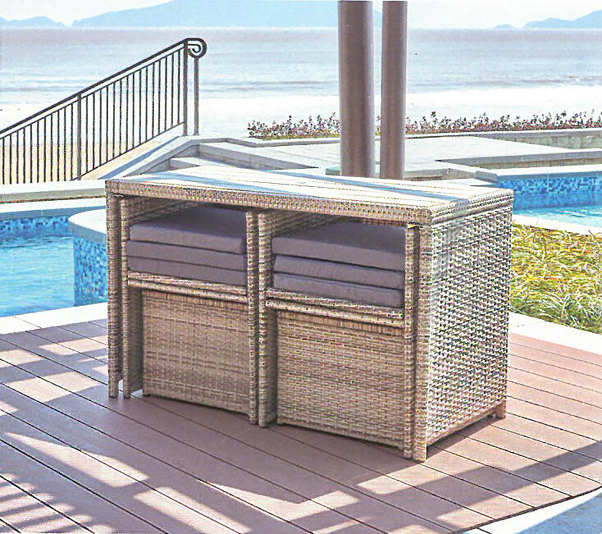TPFGarden Sitzgruppe MARTINI 2 Stühle, 2 Hocker, 4 Sitzkissen+2 Rückenkissen, 1 Tisch