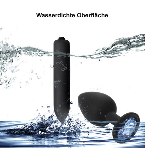 TPFSecret Juwel Analplug 4er Set mit Vibrator - mit Schmuckstein Silber - Silikon Schwarz oder Rot