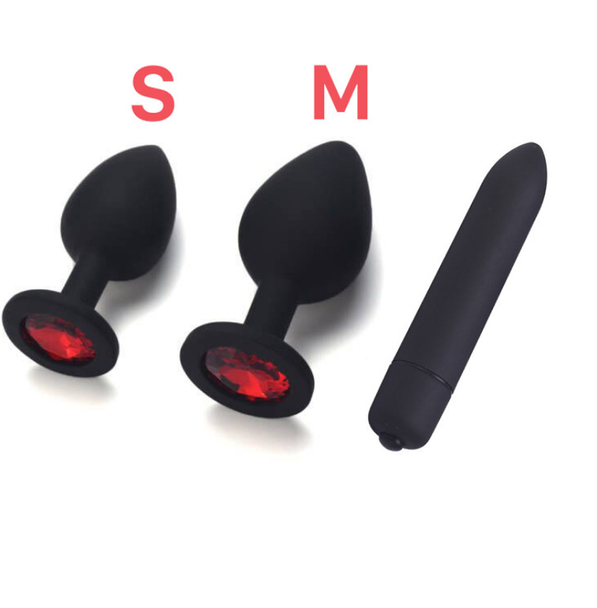 TPFSecret Juwel anal plug set of 3 with vibrator - with red gemstone - different sizes