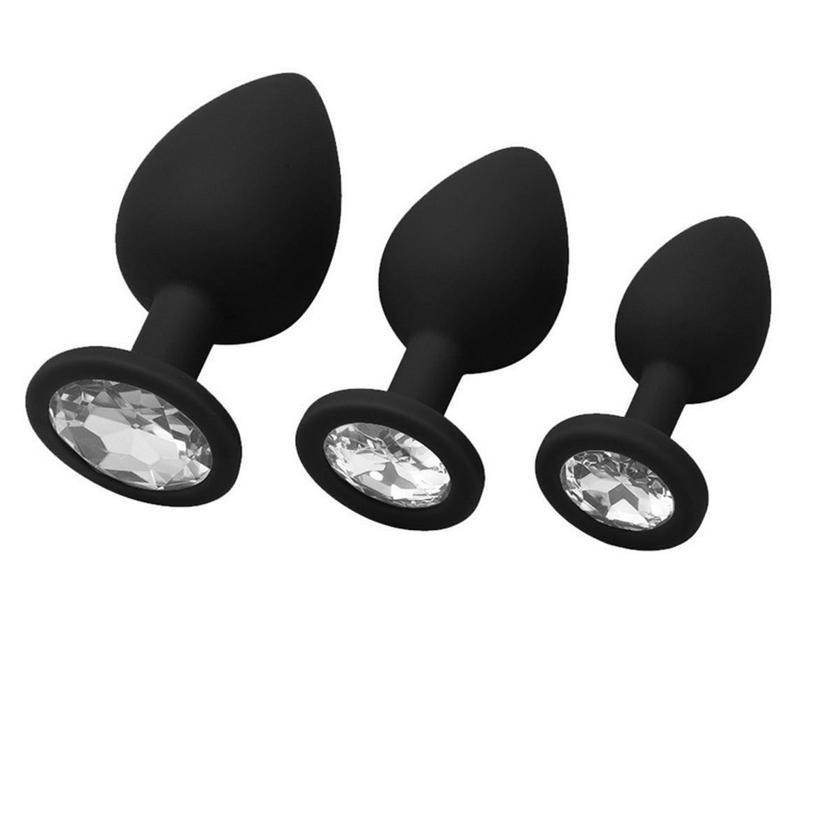 TPFSecret Juwel anal plug set of 3 - with gemstone silver - silicone black or red