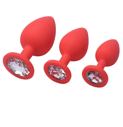 TPFSecret Juwel anal plug set of 3 - with gemstone silver - silicone black or red