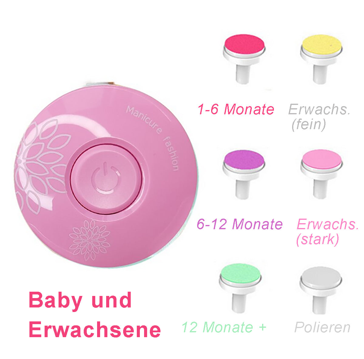 TPFBeauty Baby Nageltrimmer Elektrisch mit 6 Schleifköpfen, verschiedene Farben