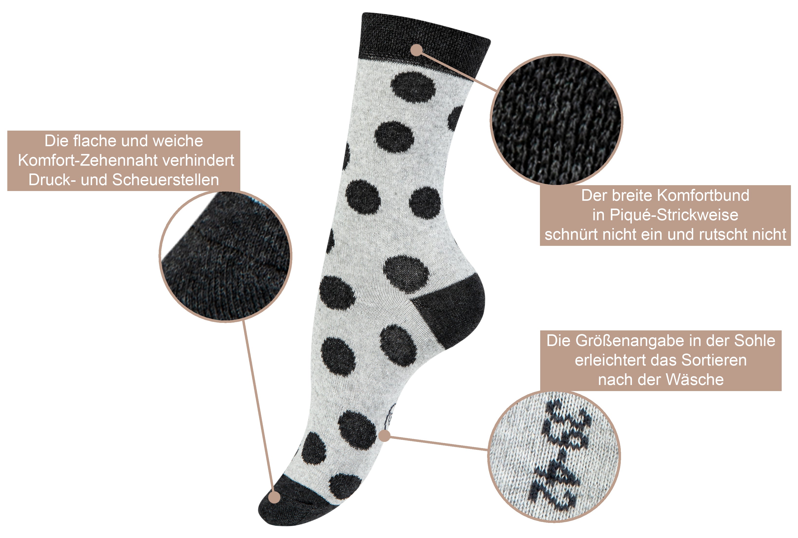 Paolo Renzo® Damen Baumwoll Socken "DOT STRIPE" 5/10 oder 15 Paar - Größen 35/38 und 39/42