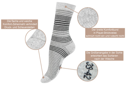 Paolo Renzo® Damen Baumwoll Socken "DOT STRIPE" 5/10 oder 15 Paar - Größen 35/38 und 39/42