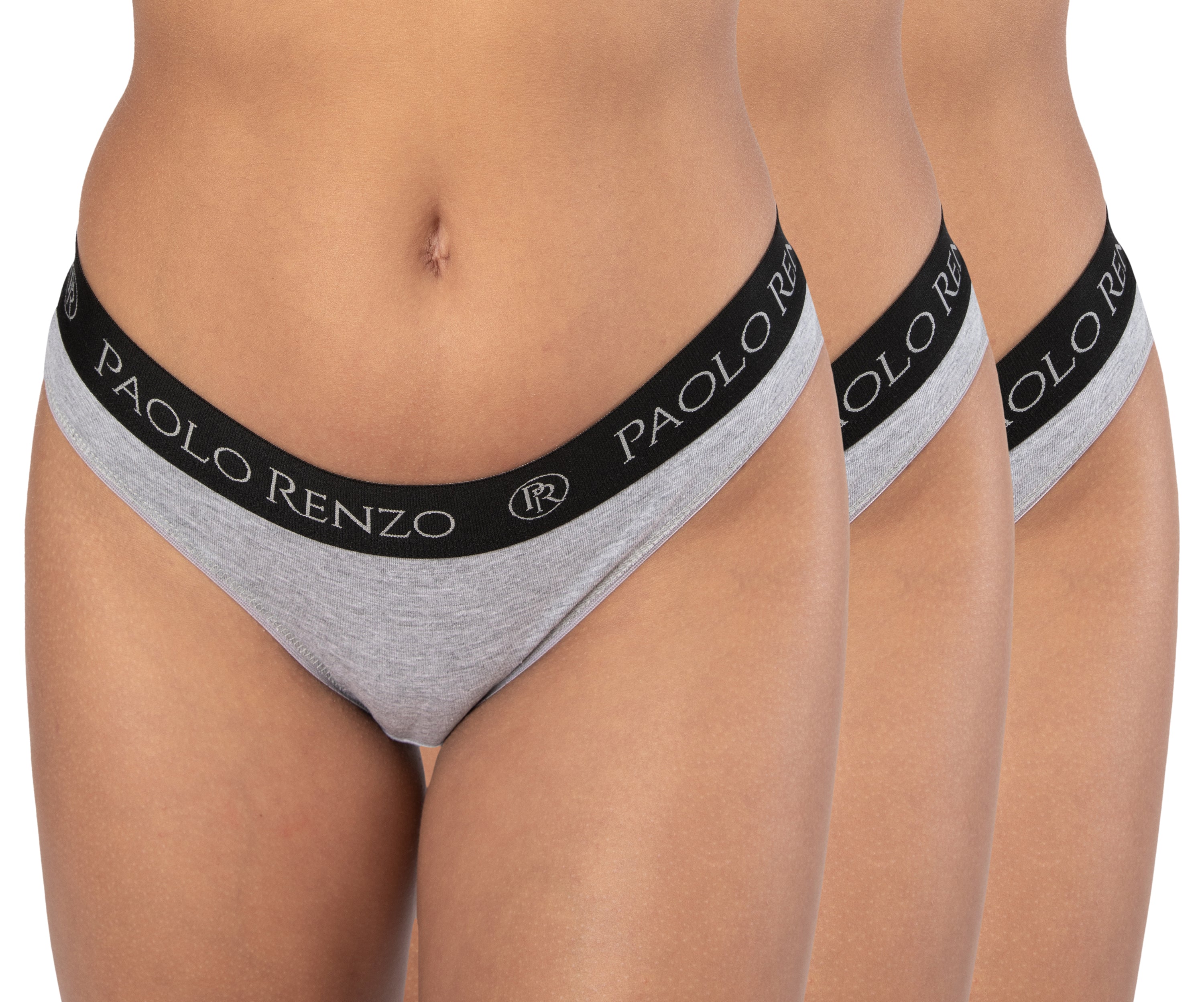 Paolo Renzo® women's cotton thong SPORT LINE 3 or 6 pairs - sizes S, M, L,  XL - Gray / S / 3