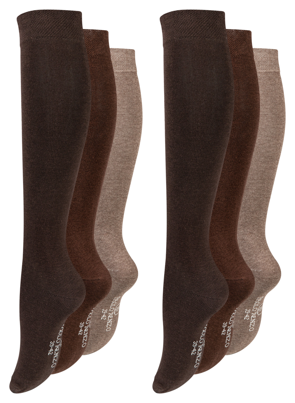 Paolo Renzo® Damen Baumwoll-Kniestrümpfe 3 oder 6 Paar - Größen 35/38 und 39/42