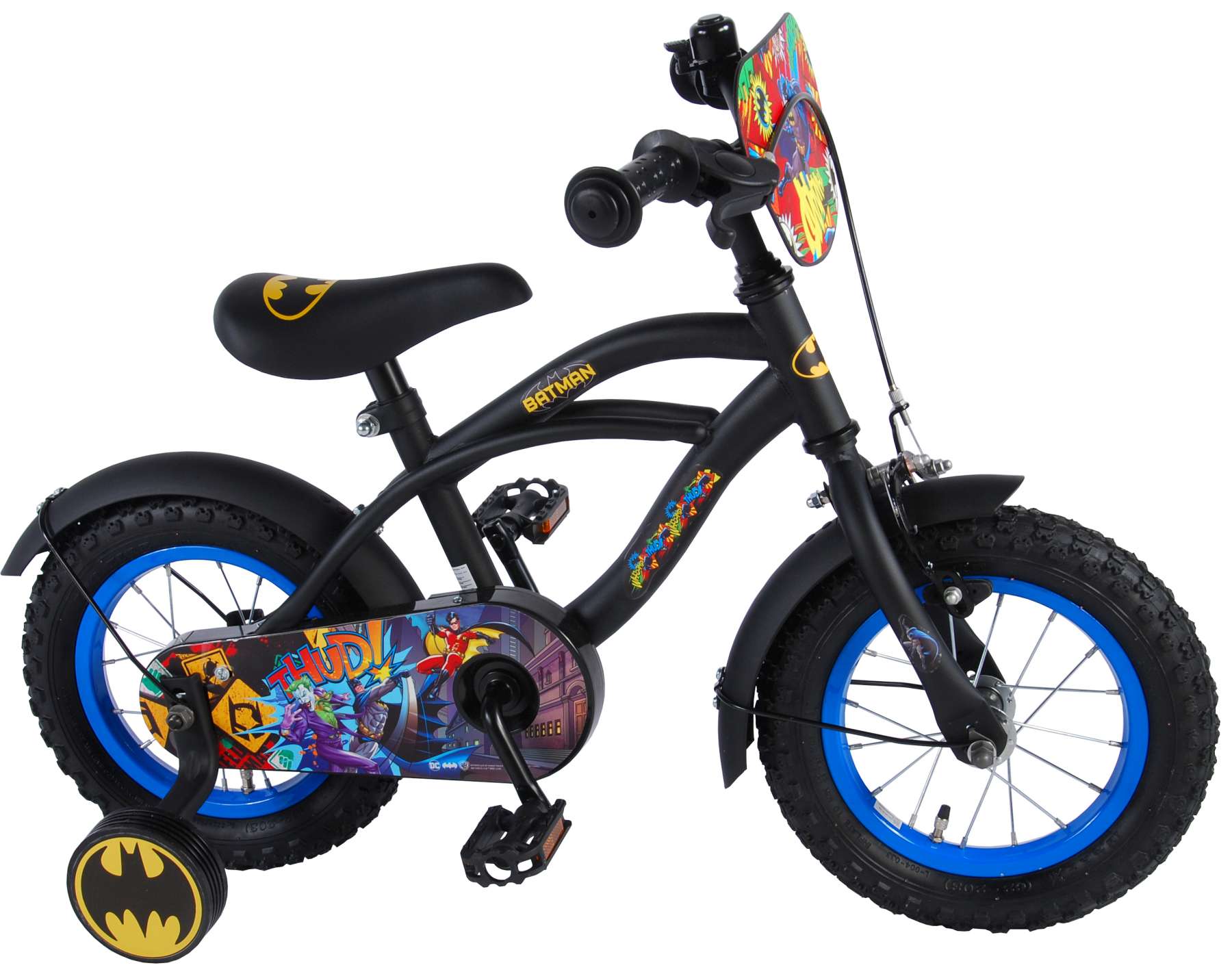 TPFSports DC Batman Kinderfahrrad - Jungen - 12 Zoll - Rücktritt + Handbremse - Schwarz