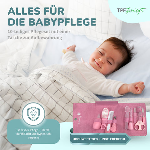 TPFFamily Baby Pflegeset Neugeborene – 10-teiliges Set mit hochwertiger Baby-Erstausstattung