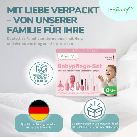 TPFFamily Baby Pflegeset Neugeborene – 10-teiliges Set mit hochwertiger Baby-Erstausstattung