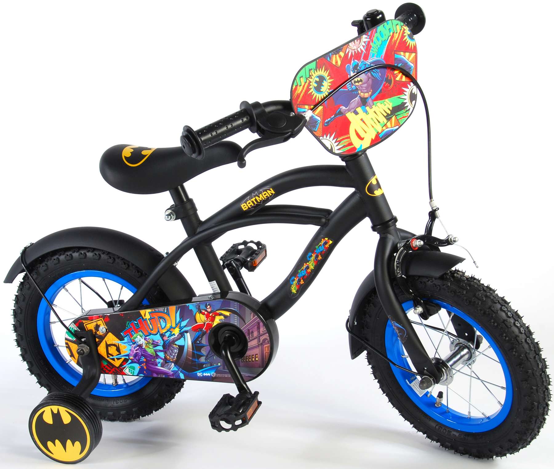 TPFSports DC Batman Kinderfahrrad - Jungen - 12 Zoll - Rücktritt + Handbremse - Schwarz