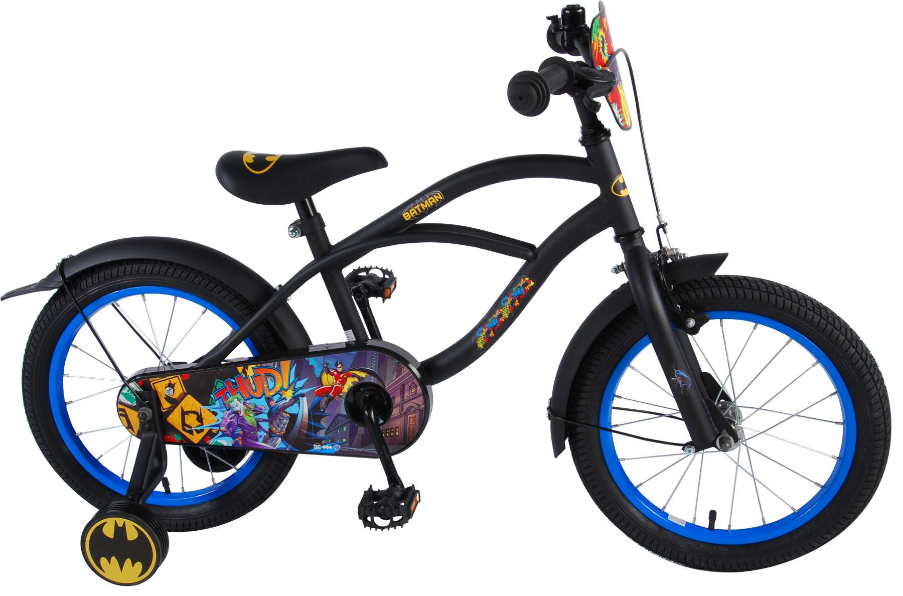 TPFSports DC Batman Kinderfahrrad - Jungen - 16 Zoll - Rücktritt + Handbremse - Schwarz