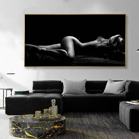 TPFLiving XXL Luxus Poster Leinwand Aktfotografie Schwarz - Weiß / Stilvolle Erotik in 13 verschiedene Größen - OHNE Rahmen - Modell TPFL-LW-100-MA
