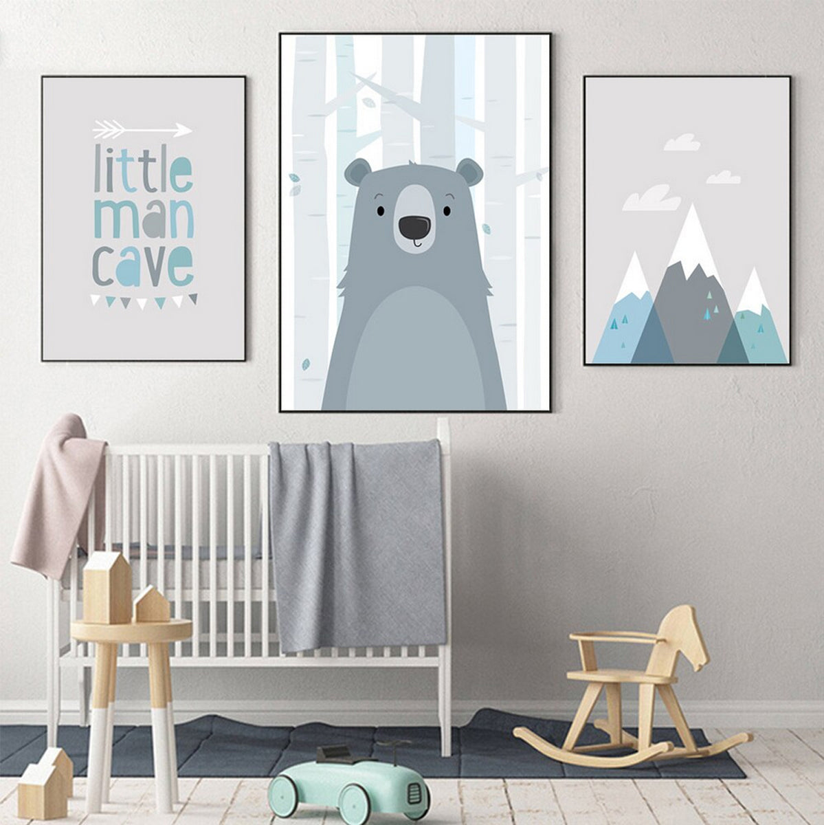 TPFLiving Poster Leinwand / Bär und Berge für Kinderzimmer, / Verschiedene Größen - OHNE Rahmen - Modell D-3PCS