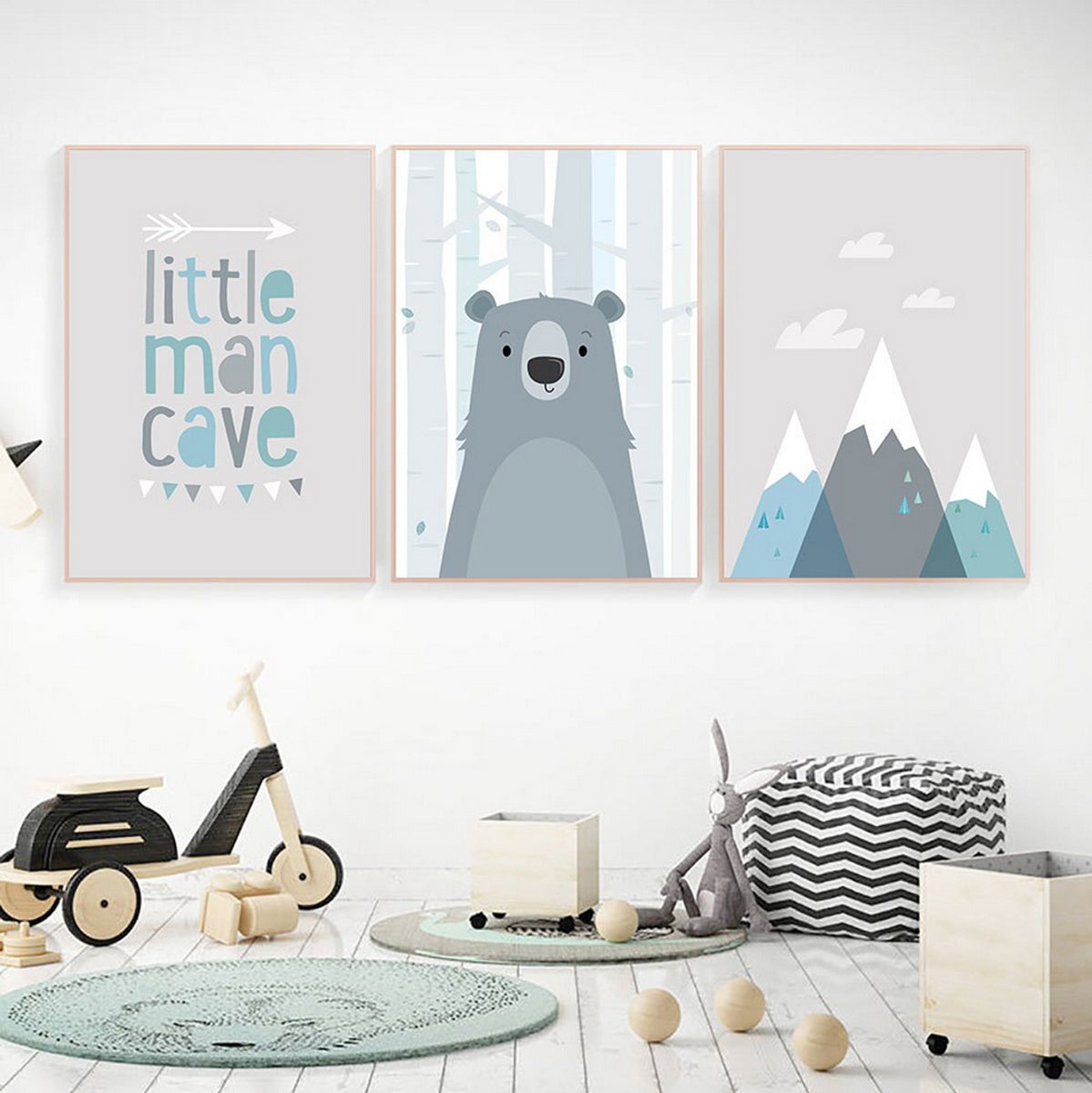 TPFLiving Poster Leinwand / Bär und Berge für Kinderzimmer, / Verschiedene Größen - OHNE Rahmen - Modell D-3PCS