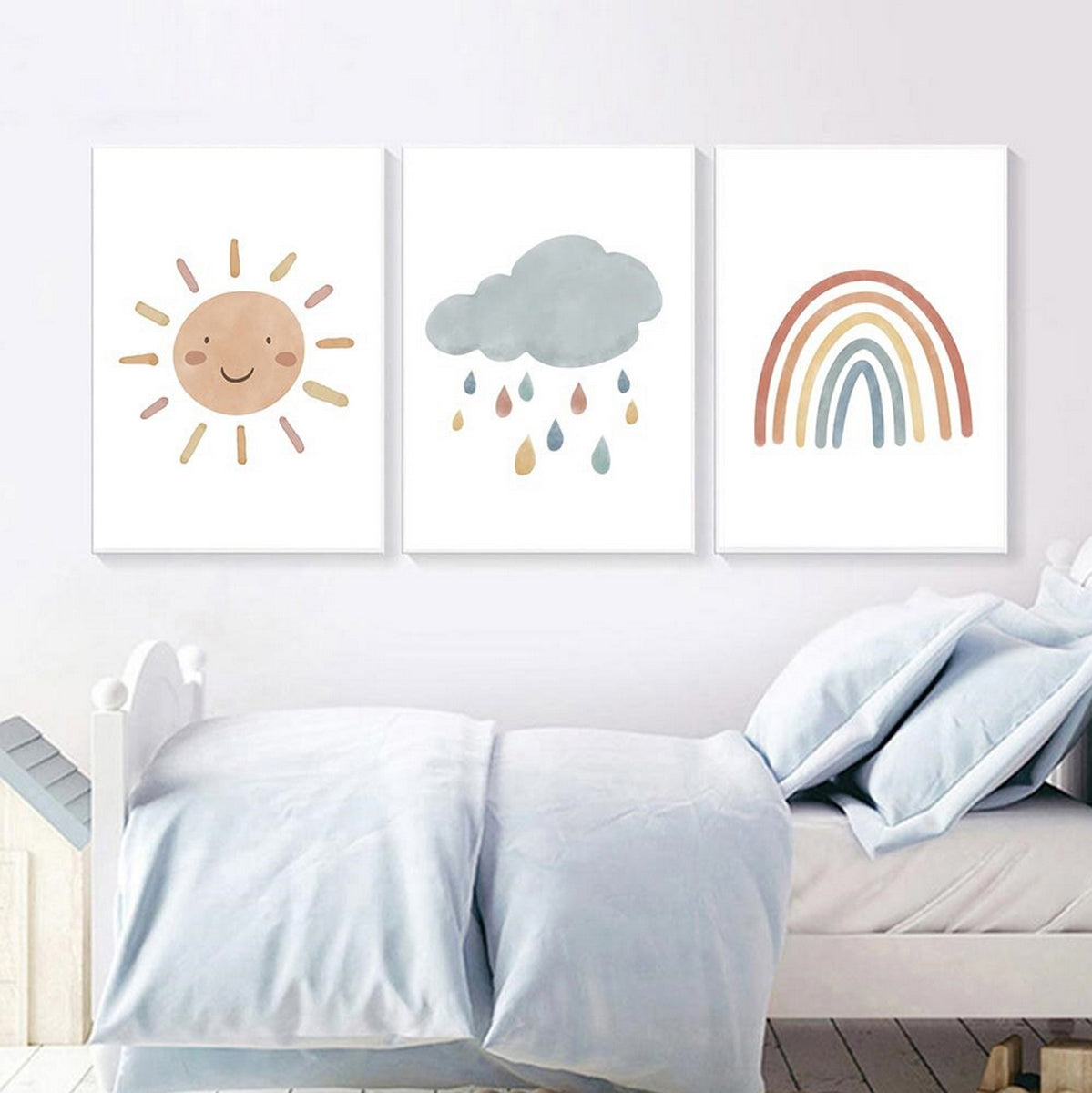 TPFLiving Poster Canvas / Sun, Cloud, Rainbow for Childrens Room