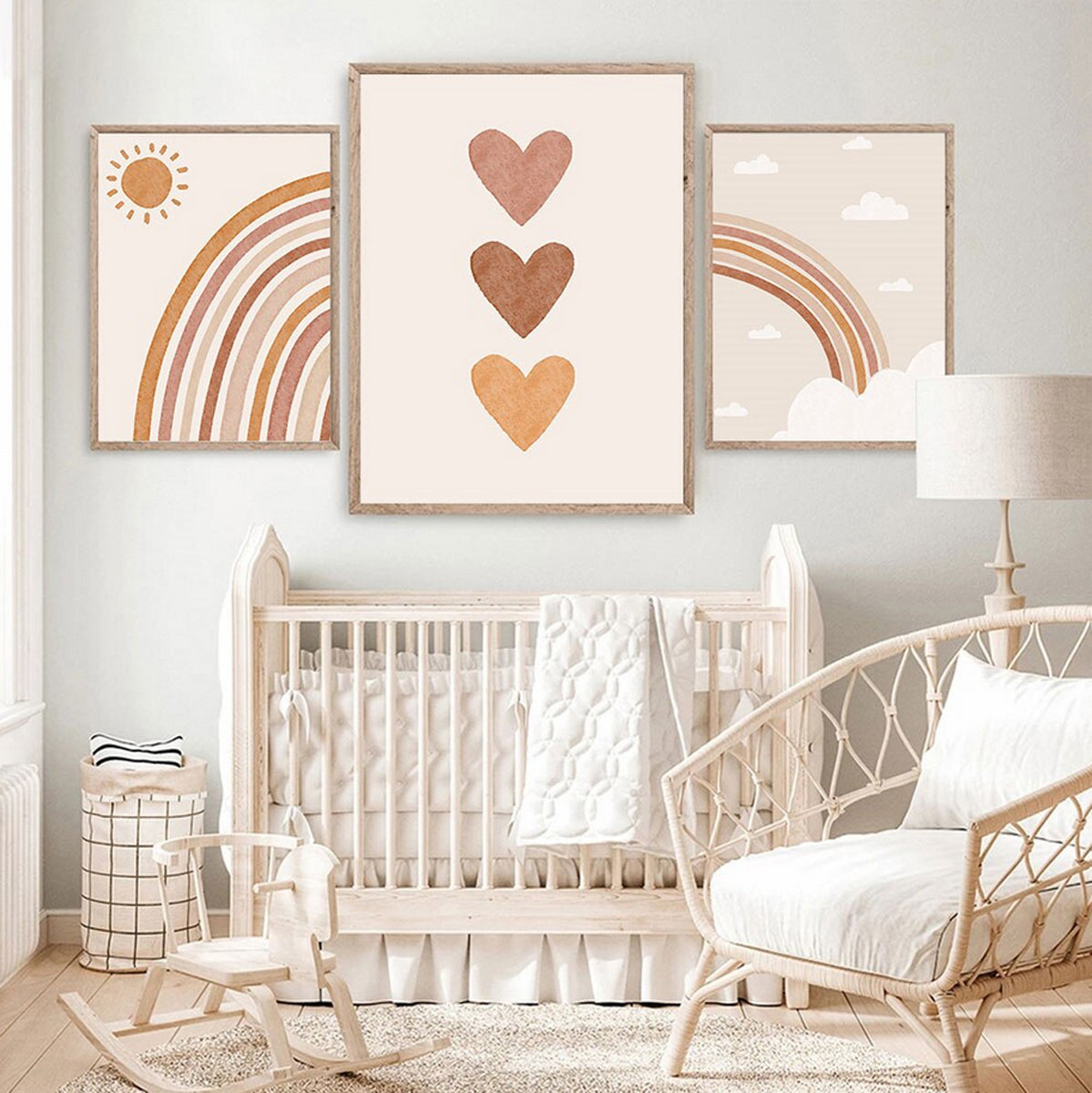 TPFLiving Poster Leinwand / Sonne, Herz und Regenbogen für Kinderzimmer - / Verschiedene Größen - OHNE Rahmen - Modell 3PCS