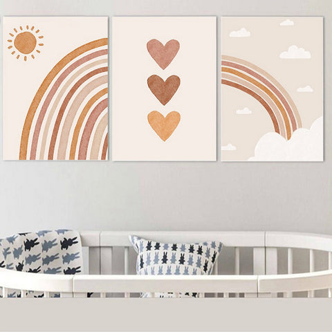TPFLiving Poster Leinwand / Sonne, Herz und Regenbogen für Kinderzimmer - / Verschiedene Größen - OHNE Rahmen - Modell 3PCS