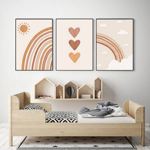 TPFLiving Poster Leinwand / Sonne, Herz und Regenbogen für Kinderzimmer - / Verschiedene Größen - OHNE Rahmen - Modell 3PCS