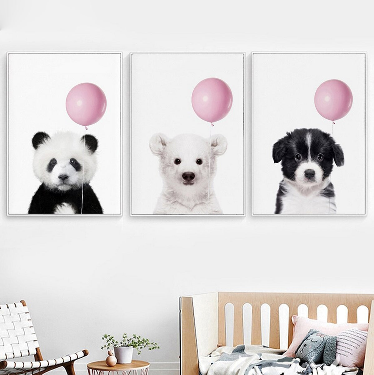 TPFLiving Poster Leinwand / Hase, Waschbär, Gans, Katze, Ente, Reh, Hund, Panda mit Luftballon - / Verschiedene Größen - OHNE Rahmen - Modell s647