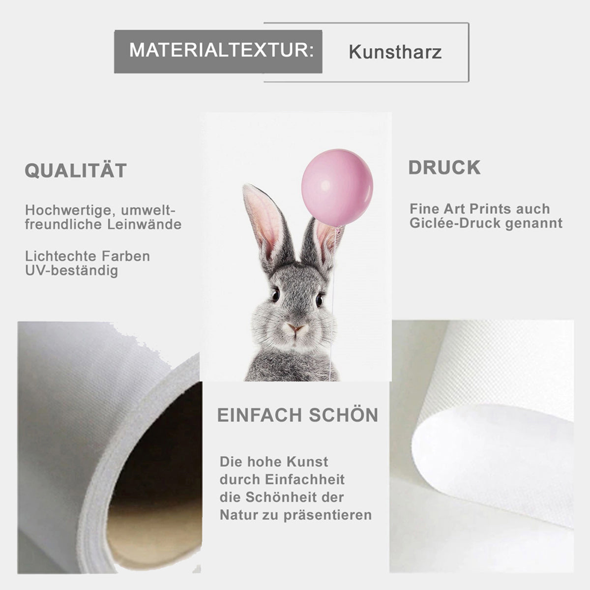 TPFLiving Poster Leinwand / Hase, Waschbär, Gans, Katze, Ente, Reh, Hund, Panda mit Luftballon - / Verschiedene Größen - OHNE Rahmen - Modell s647