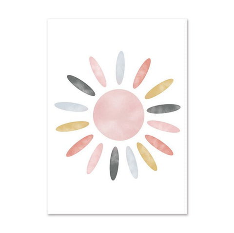 TPFLiving Poster Leinwand / Sonne, Wolken, Herzen, Regenbogen für Kinderzimmer - Auch im 3er Set / Verschiedene Größen - OHNE Rahmen - Modell k4231