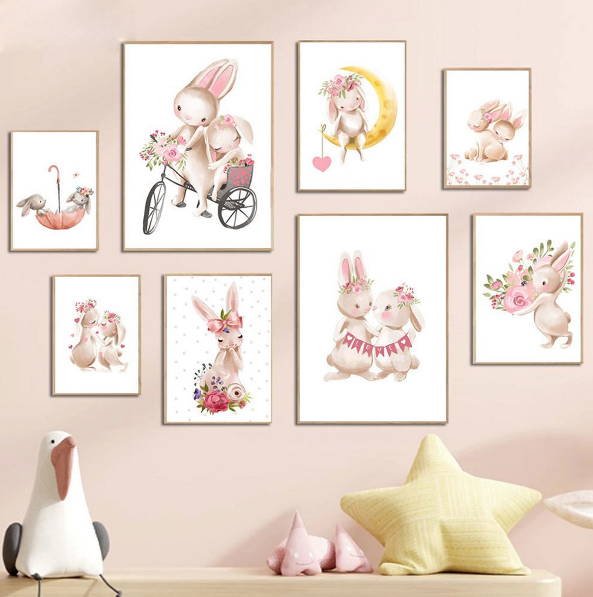 TPFLiving Poster Canvas / Rabbit with Baby Rabbit on the Moon, in Umbr –  Traumpreisfabrik