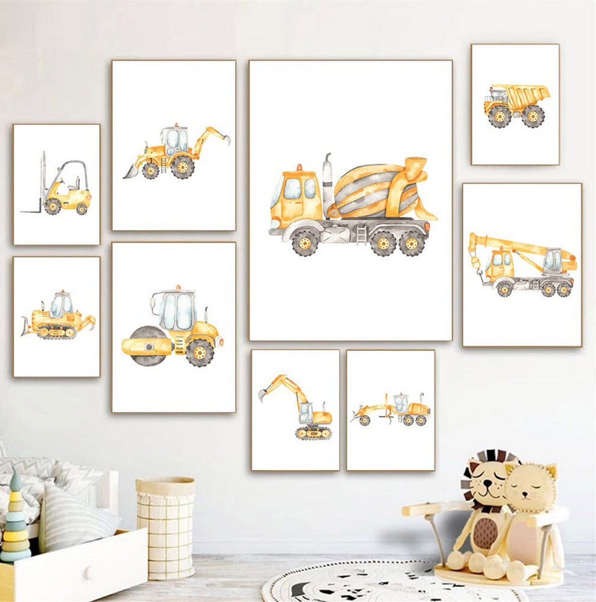 – Truck, Truck, Cement Steamroller, Poster Canvas TPFLiving Excavator, / Traumpreisfabrik