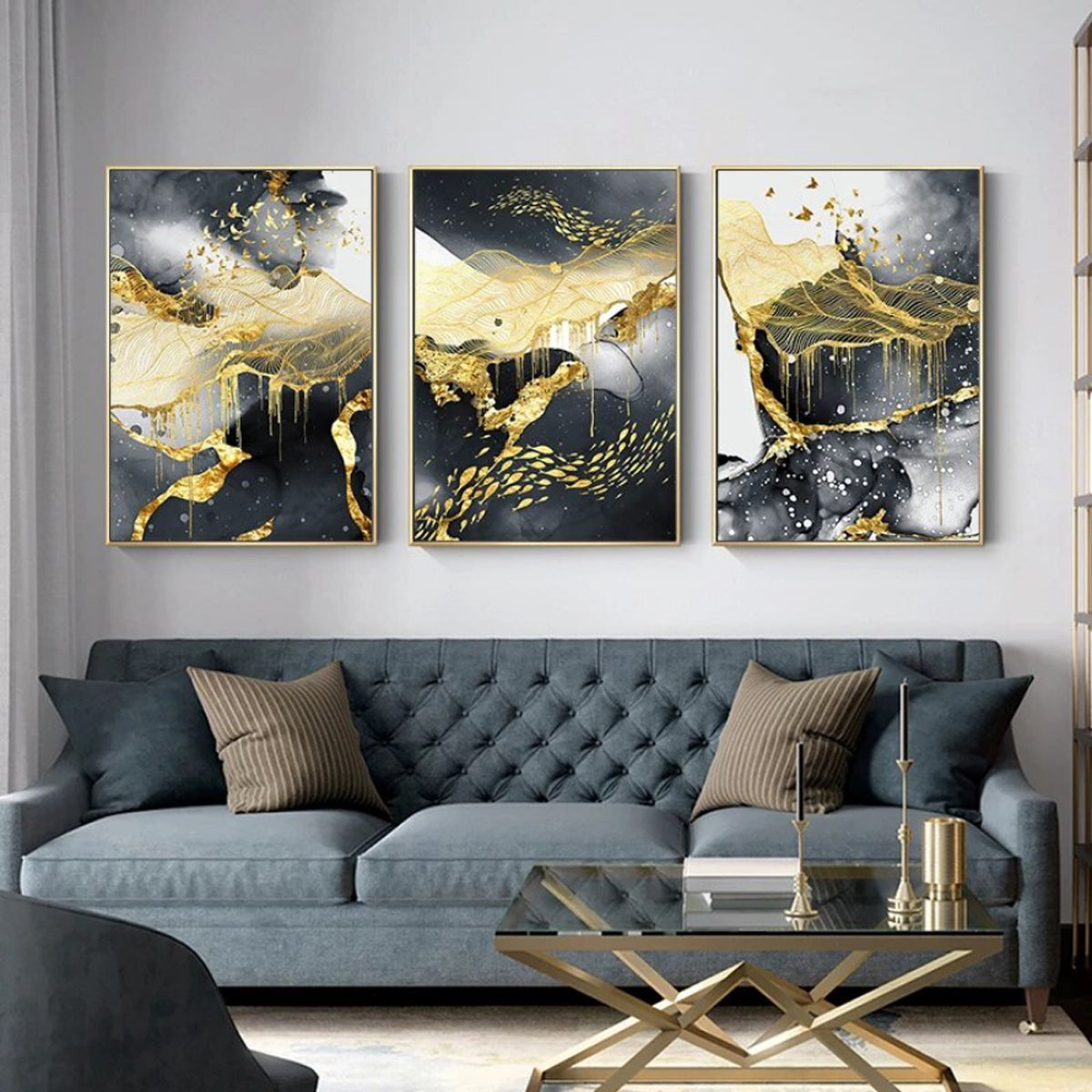 TPFLiving Gold Luxus Poster Leinwand verschiedene Größen - ohne Rahmen - Modell TPFL-LW-12-SET