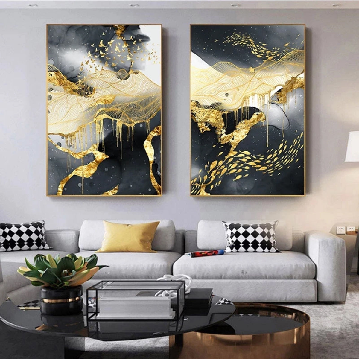 TPFLiving Gold Luxus Poster Leinwand verschiedene Größen - ohne Rahmen - Modell TPFL-LW-12-SET
