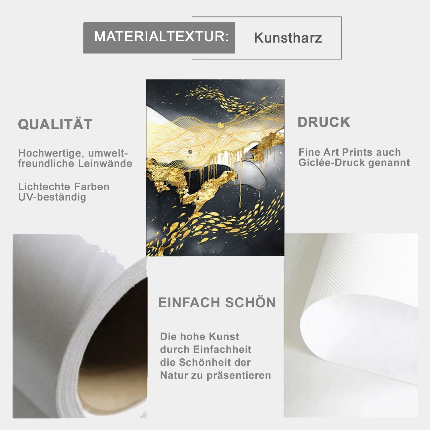 TPFLiving Gold Luxus Poster Leinwand verschiedene Größen - ohne Rahmen - Modell TPFL-LW-12-SET