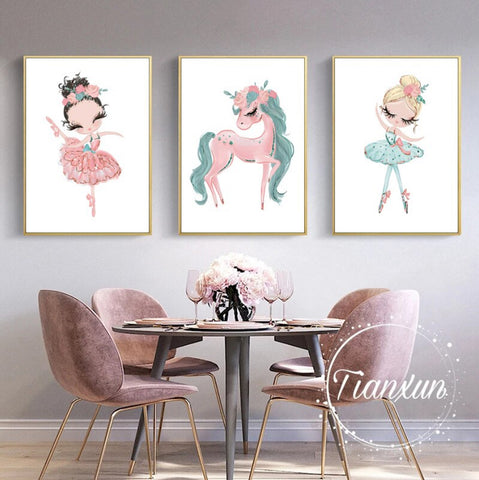 TPFLiving Poster Leinwand / Balett, Tänzerin, Tanzschuhe, Schwan, Einhorn für Kinderzimmer - / Verschiedene Größen - OHNE Rahmen - Modell TX1840