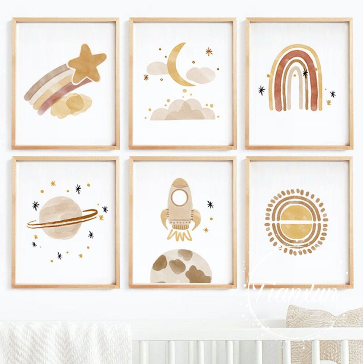 TPFLiving Poster Canvas / Astronaut, Rocket, Planets, Stars Moon and S –  Traumpreisfabrik