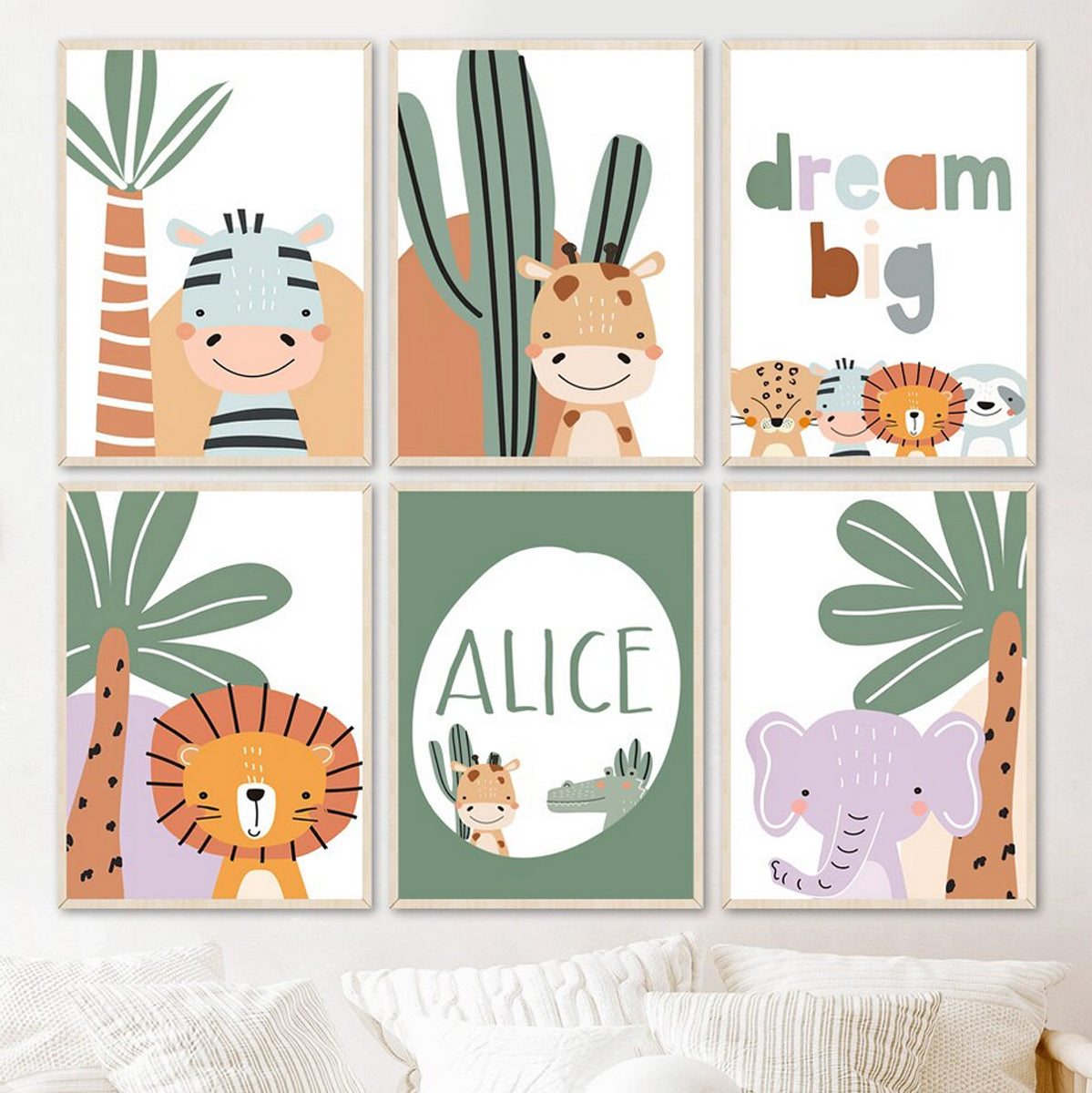 TPFLiving Poster Canvas / Children\'s Room Picture - Lion, Zebra, Giraf –  Traumpreisfabrik