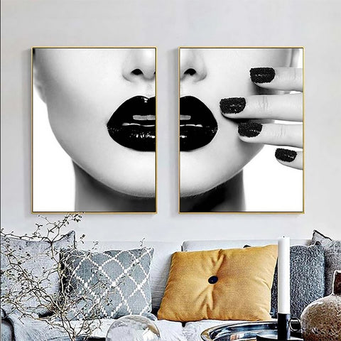 TPFLiving Poster Leinwand / Frau mit schwarzen Lippen und Fingernägeln - / Verschiedene Größen - OHNE Rahmen - Modell A