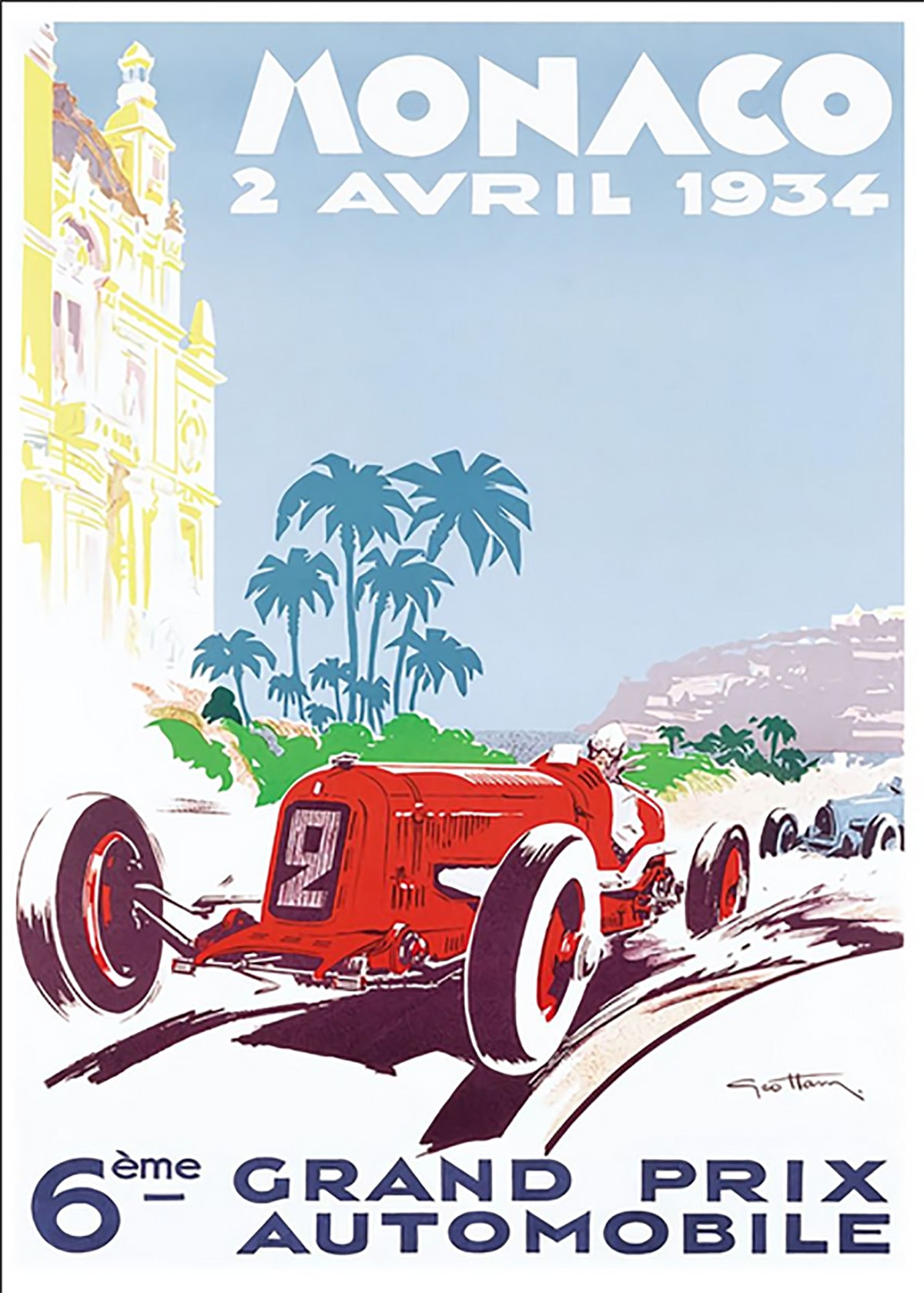 TPFLiving Poster Leinwand / Berühmte Rennen - Vintage - 6. Großer Preis von Monaco 2. April 1934 / Verschiedene Größen - OHNE Rahmen - Modell 12