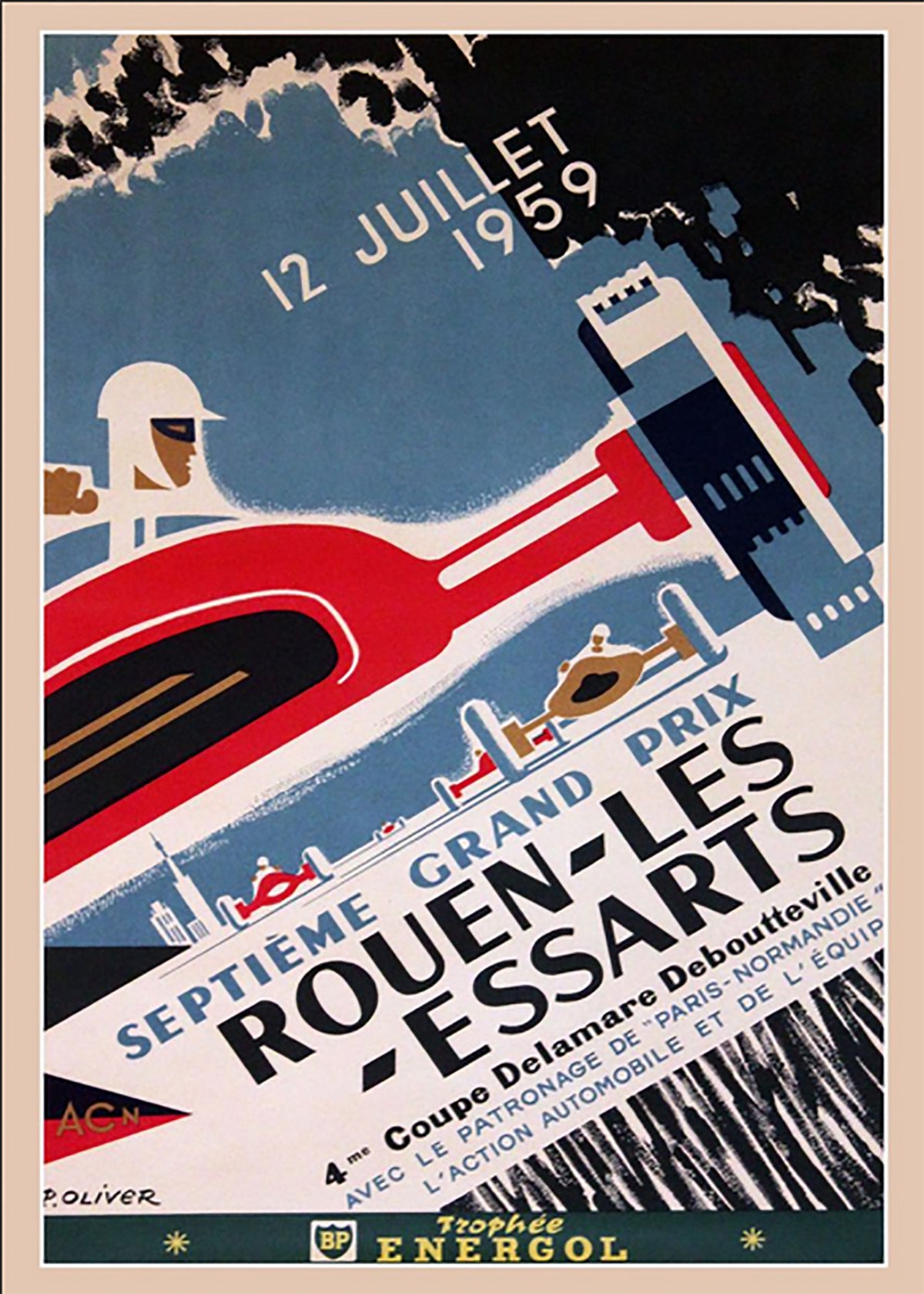 TPFLiving Poster Leinwand / Berühmte Rennen - - 7. Großer Preis Rouen-Les-Essarts 12. Juli 1959 / Verschiedene Größen - OHNE Rahmen - Modell 28